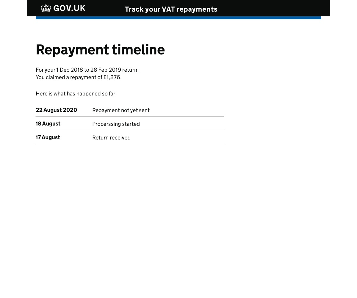 A screenshot showing the repayment timeline using a summary list component.
