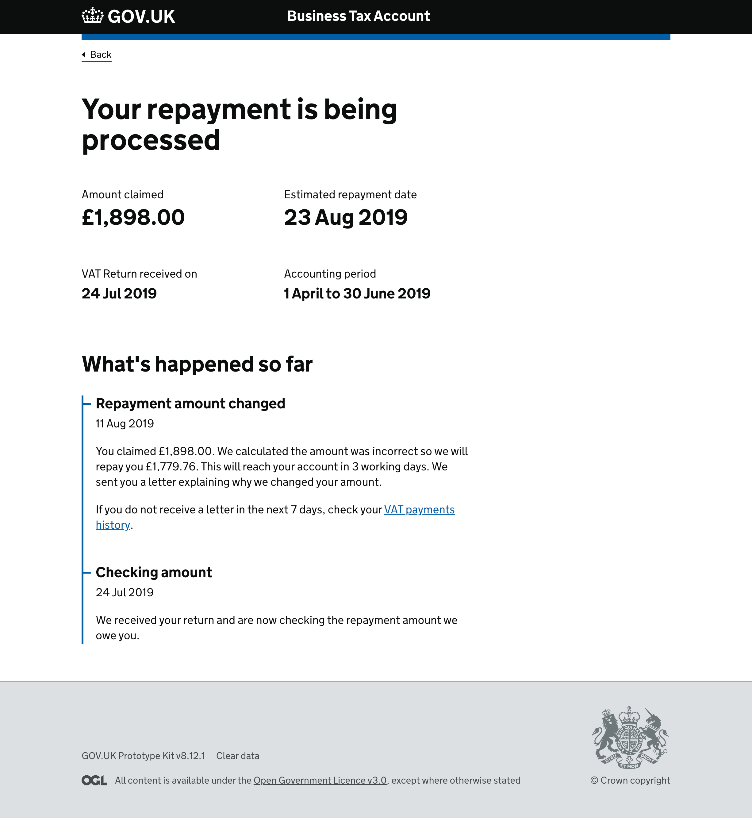 A screenshot showing the final design for the repayment timeline