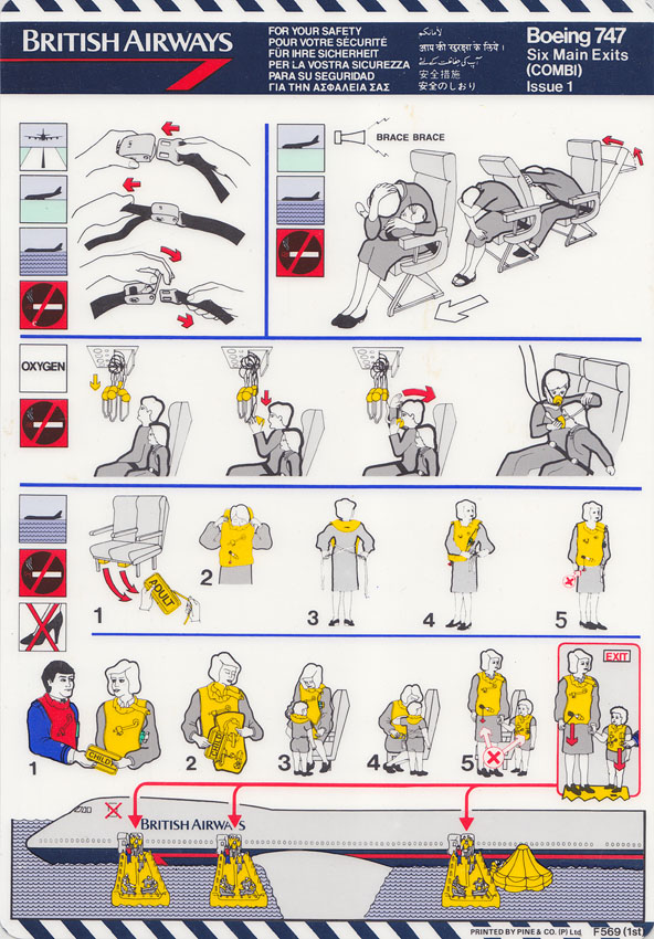 British Airways Boeing 747 safety card