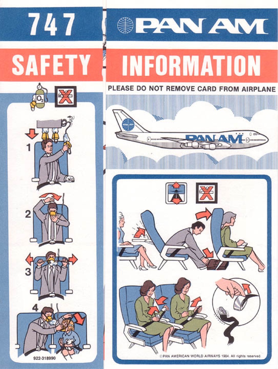 Pan Am Boeing 747 safety card