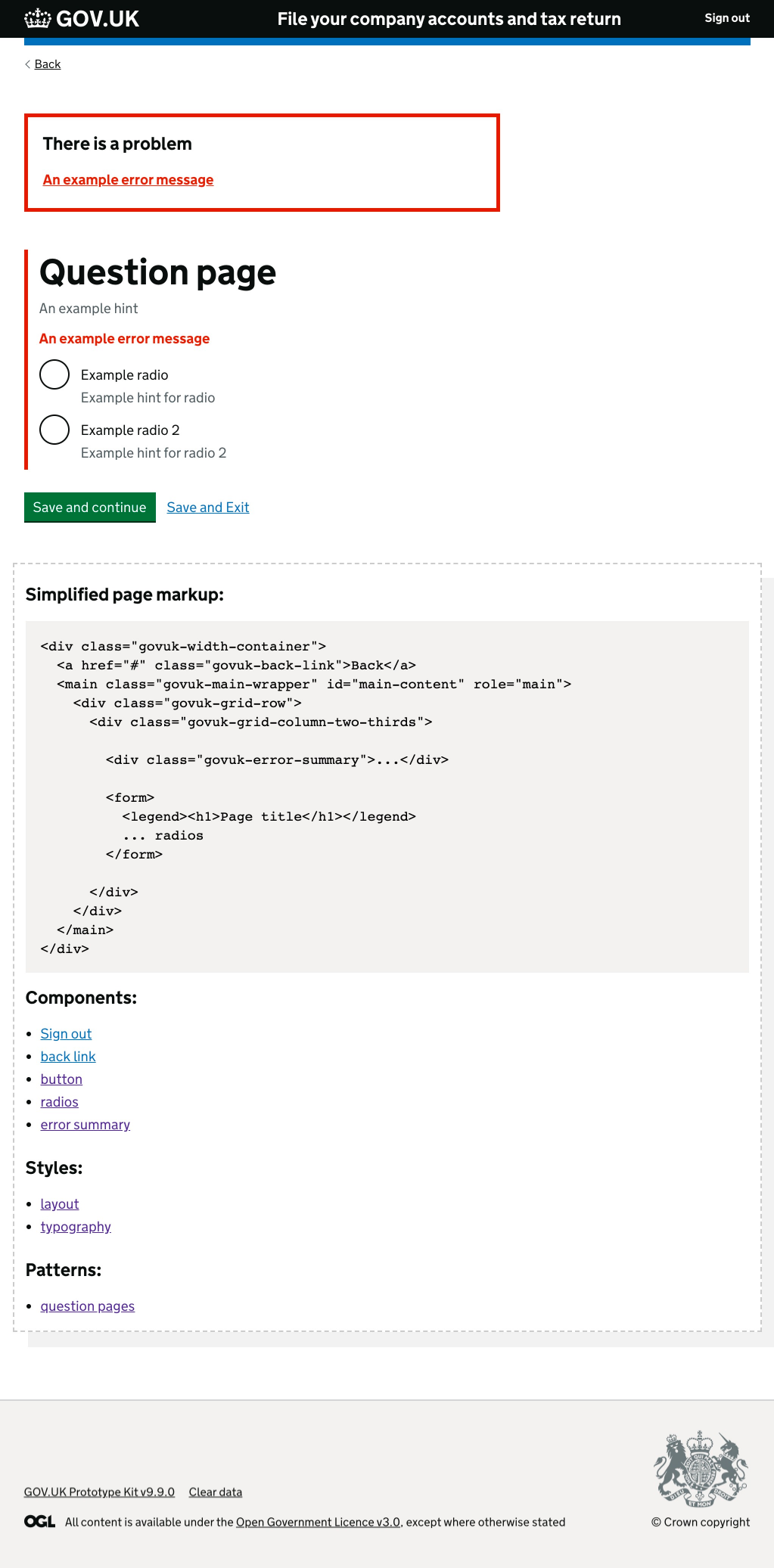 A screenshot of a page detailing the HTML markup for a question page